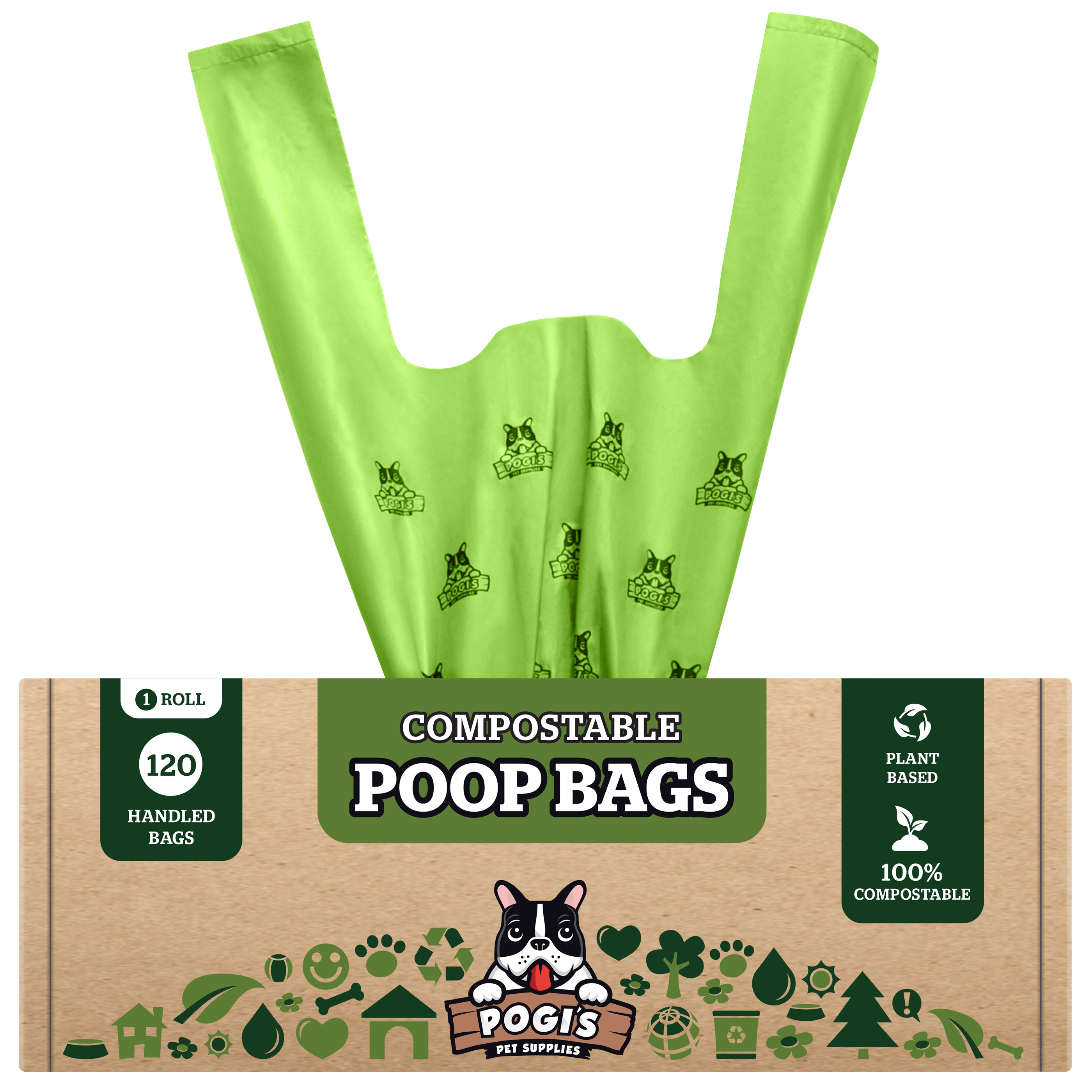 Plant Based Compostable Dog Poop Bags with Easy Tie Handles