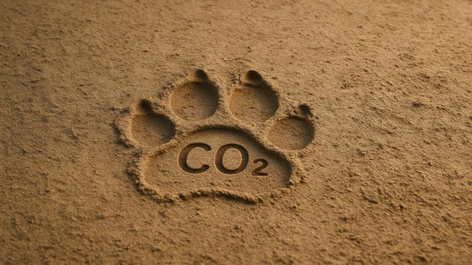 Dog paw print in sand with CO2 symbol inside