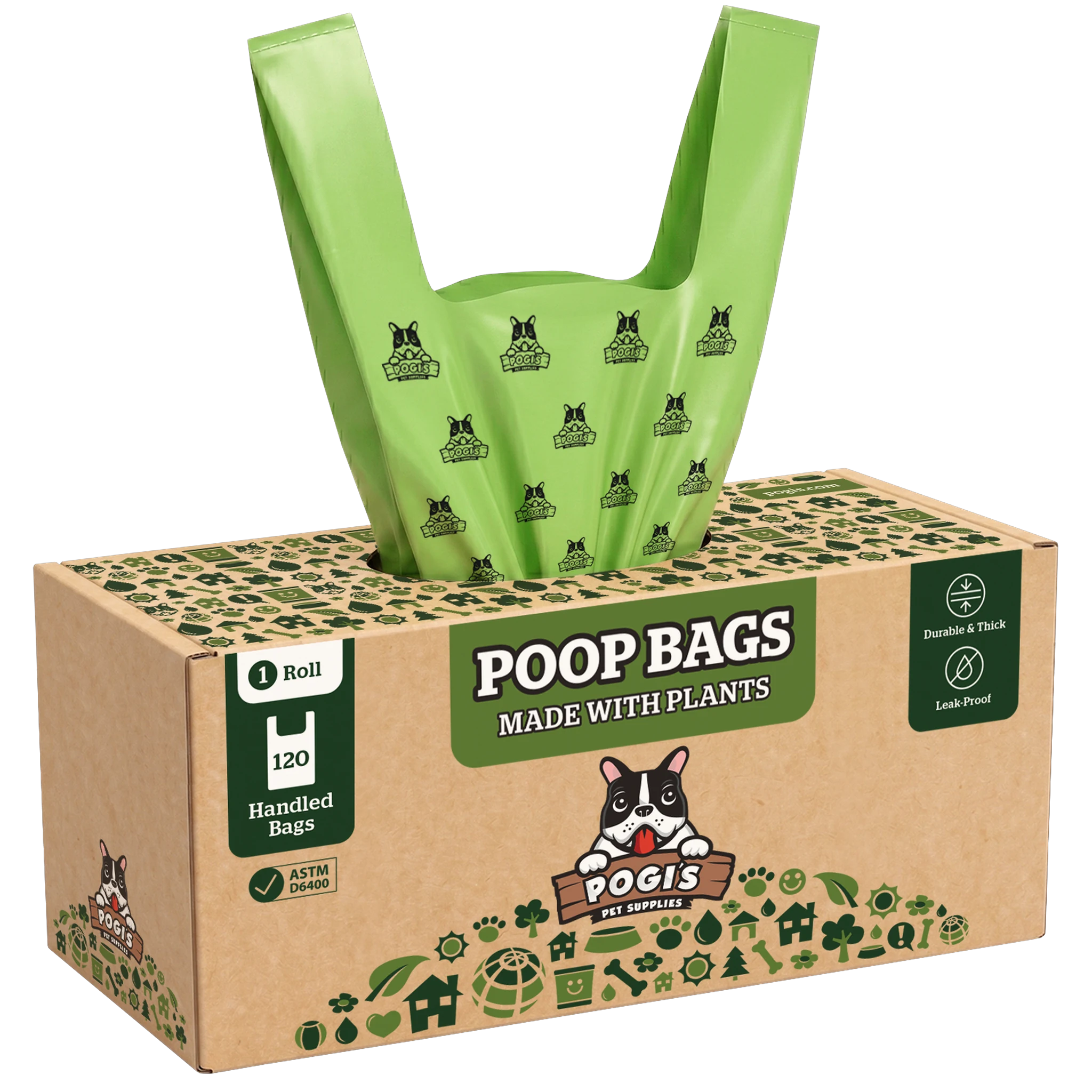 Pogi's Compostable Dog Poop Bags, certified compostable leak-proof bags
