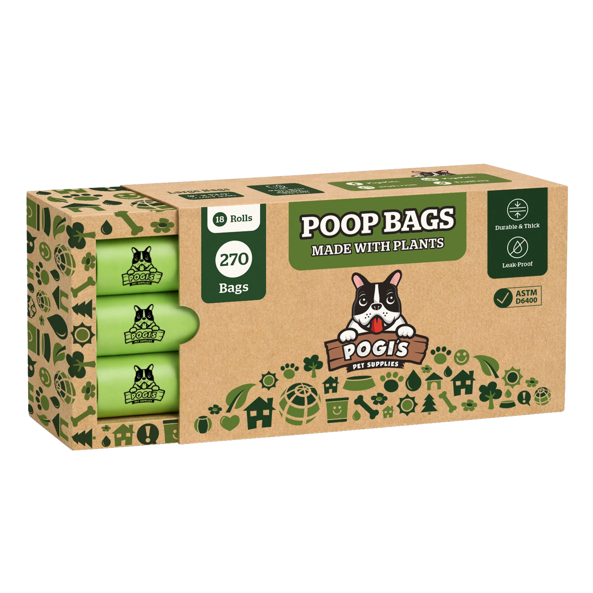 Pogi's Compostable Dog Poop Bags, certified compostable leak-proof bags