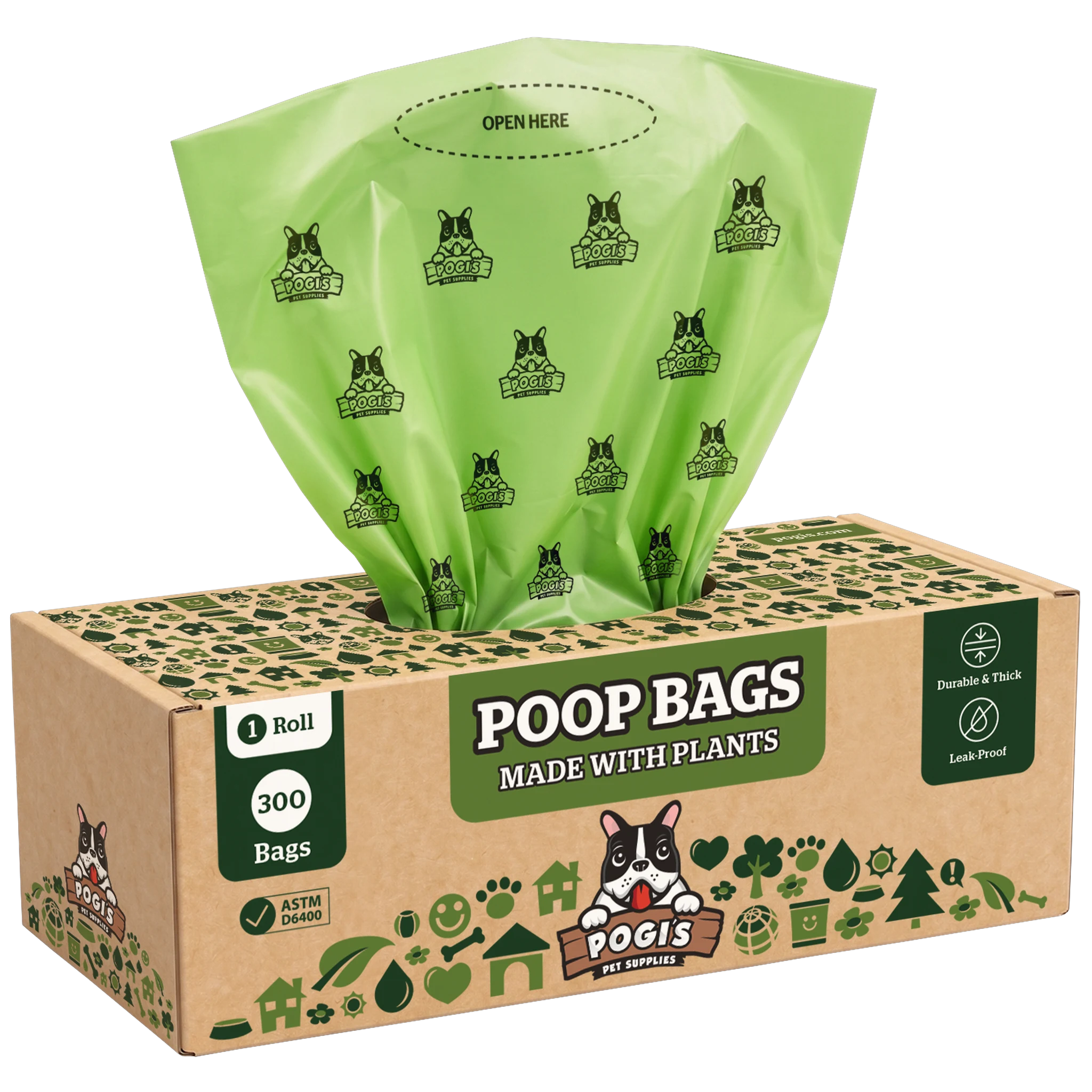 Pogi's Compostable Dog Poop Bags, certified compostable leak-proof bags