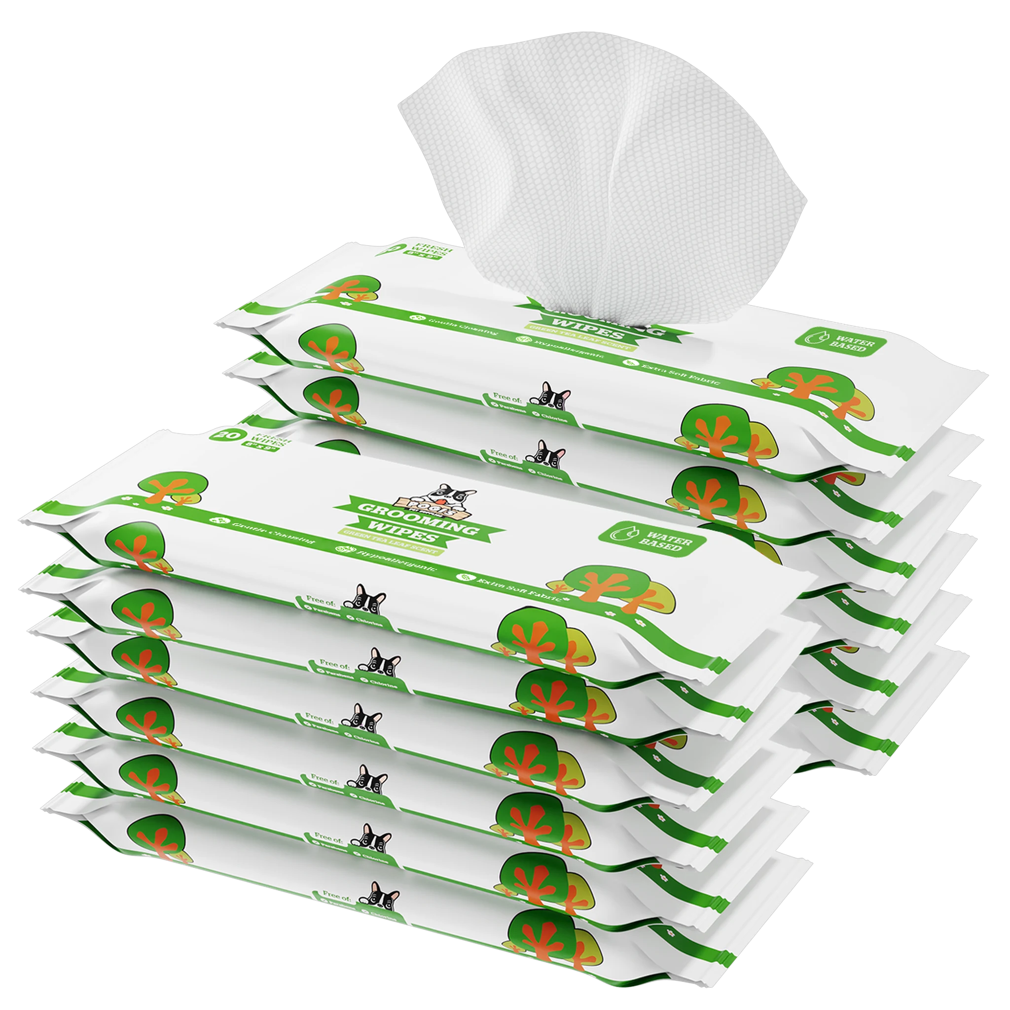 Pogi's Dog Grooming Wipes, green tea scent, 12 travel packs of 20 wipes