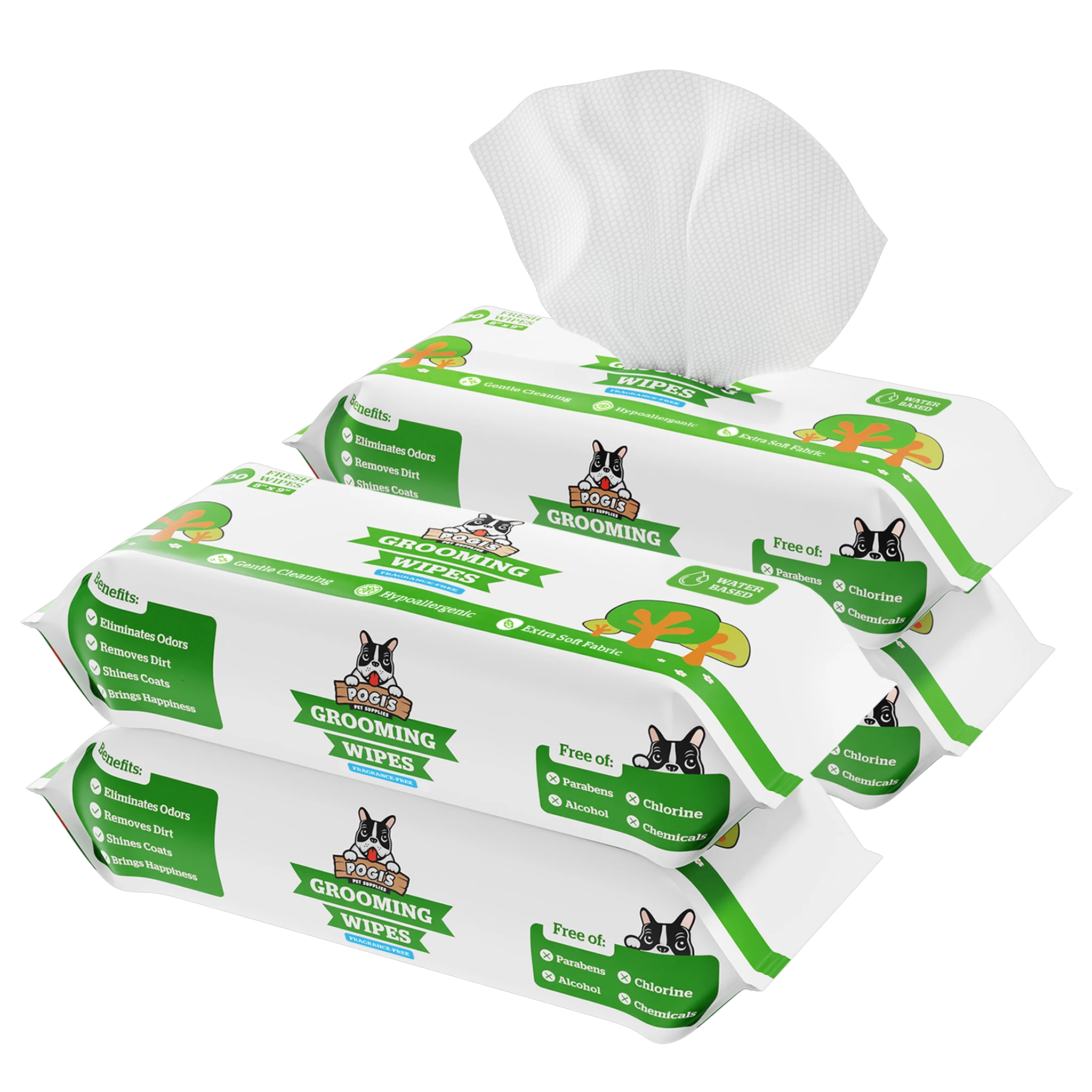 Pogi's Dog Grooming Wipes, fragrance-free, 4 tubs of 100 wipes