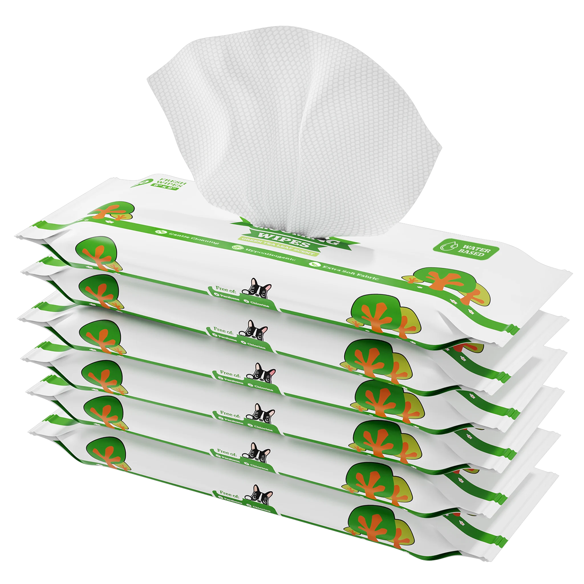 Pogi's Dog Grooming Wipes, green tea scent, 6 travel packs of 20 wipes