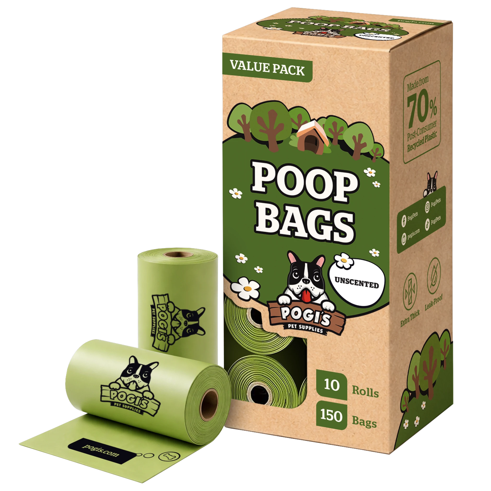 Pogi's Dog Poop Bags, extra-thick leak-proof dog waste bags, unscented