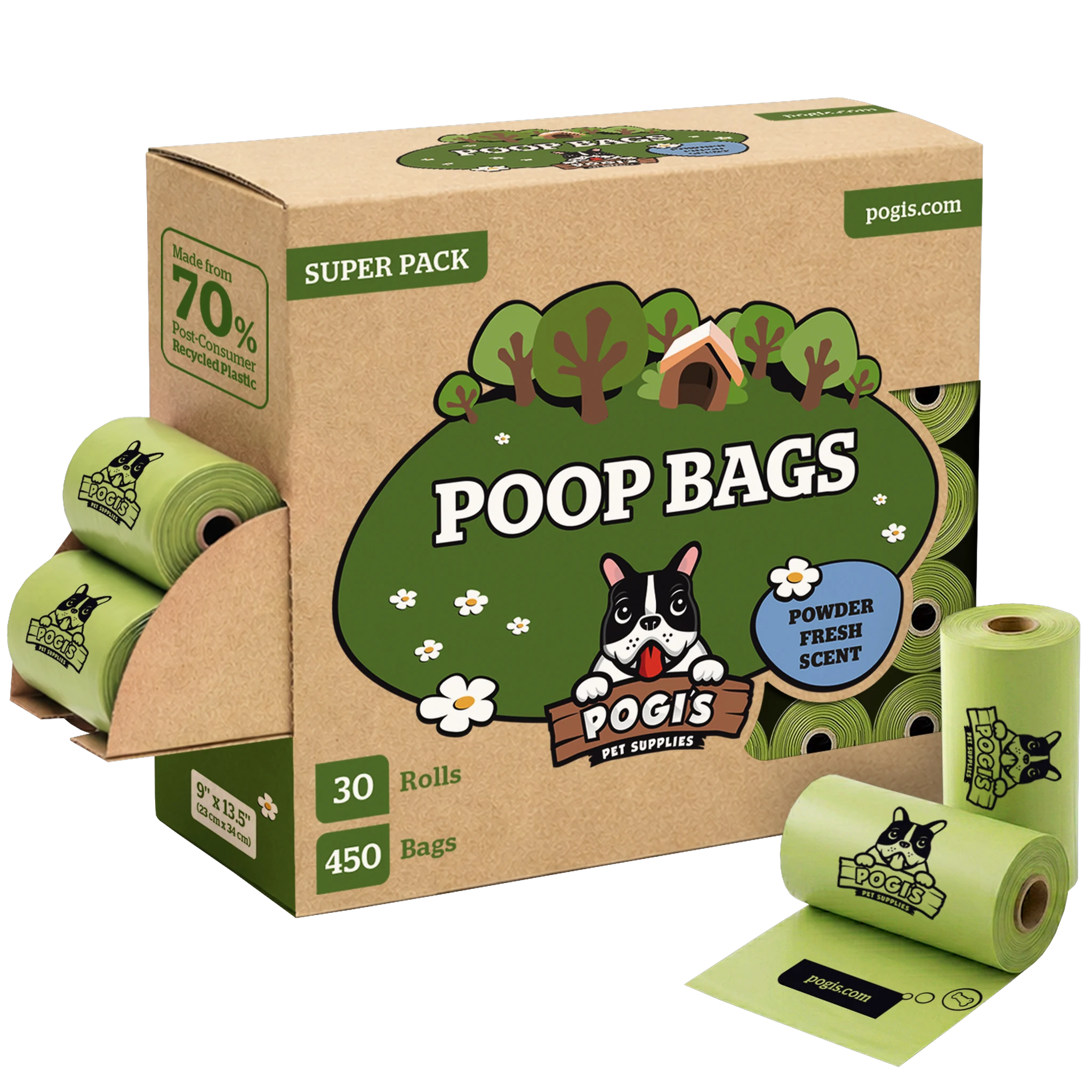 Pogi's Dog Poop Bags, fresh scented, 30-roll pack