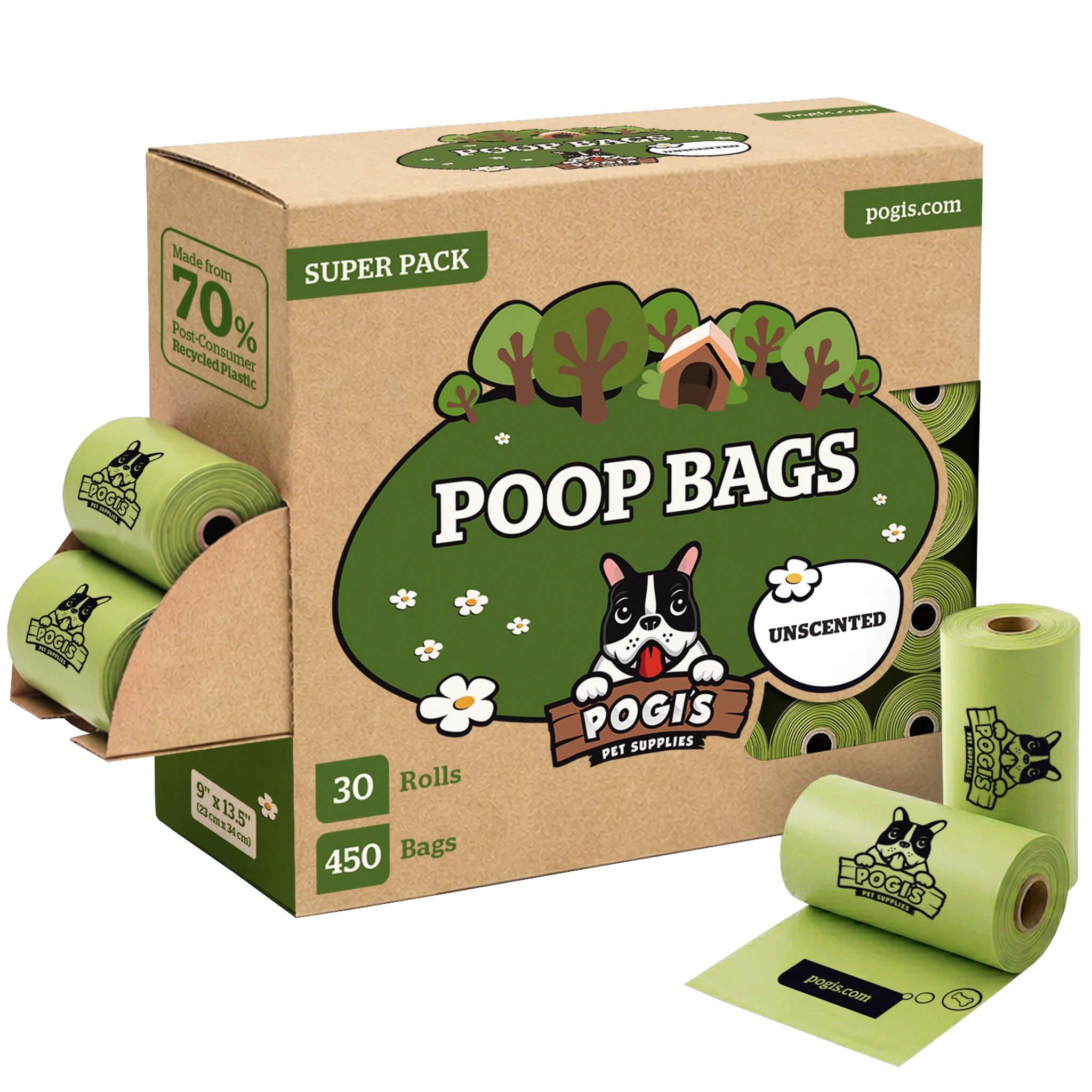 Pogi's Dog Poop Bags, extra-thick leak-proof dog waste bags, unscented