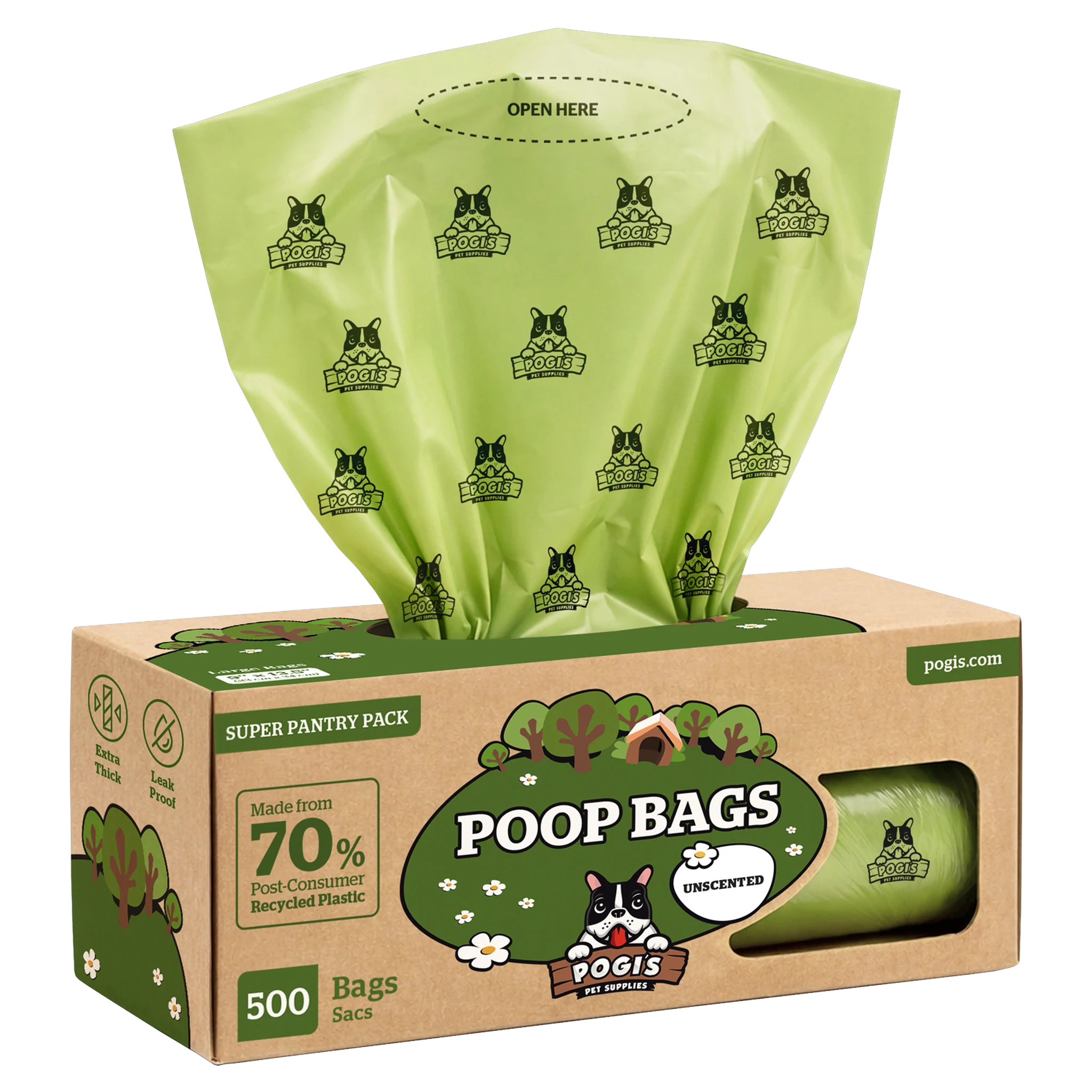 Pogi's Dog Poop Bags, extra-thick leak-proof dog waste bags, unscented