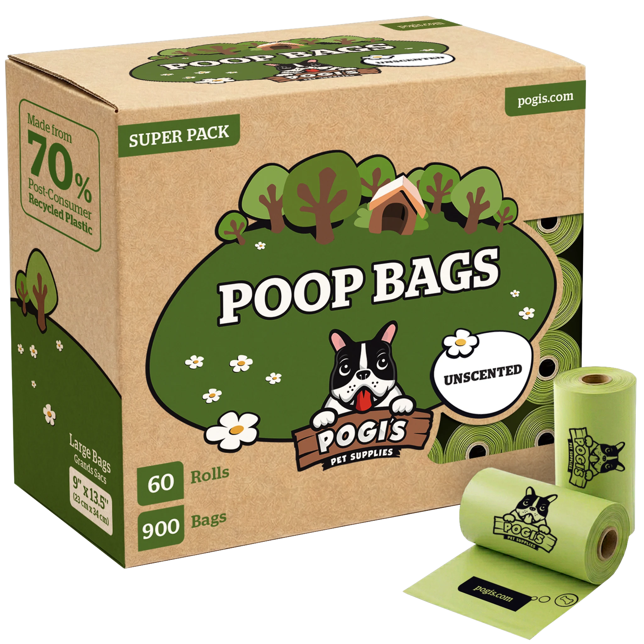 Pogi's Dog Poop Bags, extra-thick leak-proof dog waste bags, unscented
