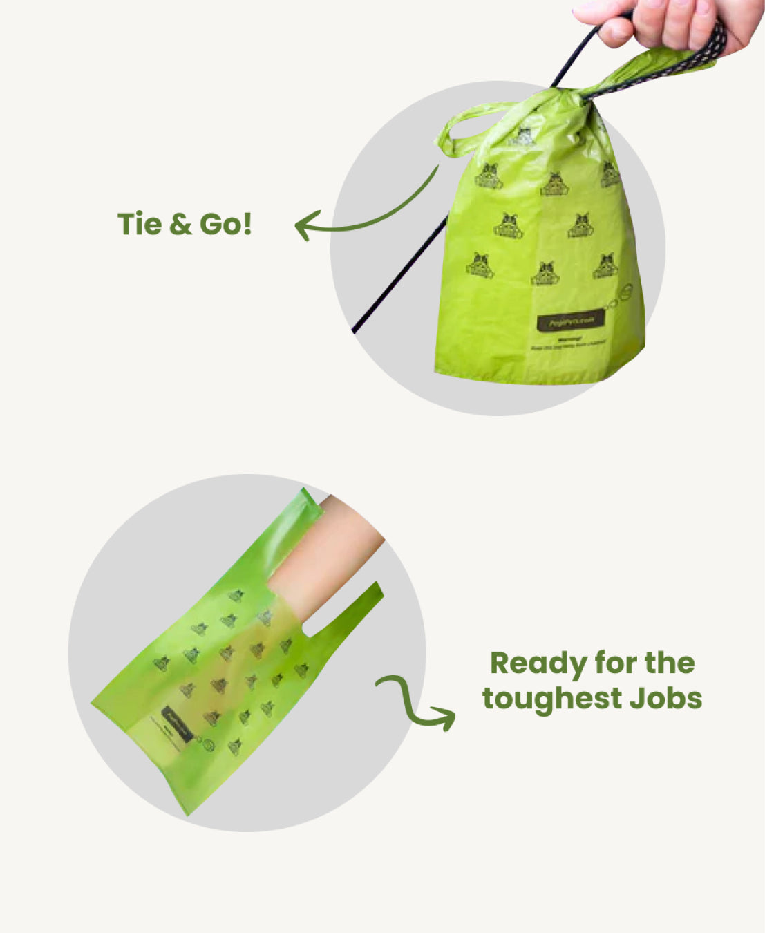 Plant-Based Compostable Dog Poop Bags with Easy-Tie Handles