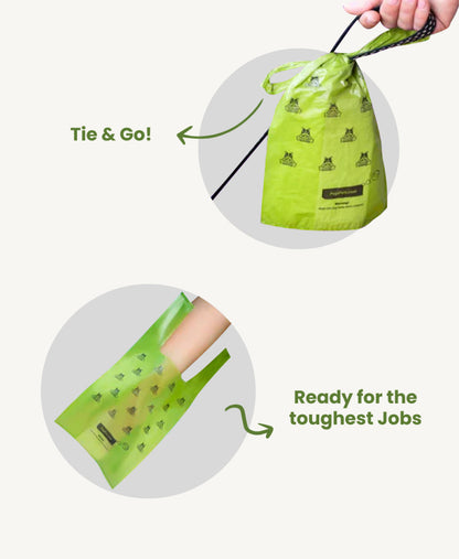 Plant-Based Compostable Dog Poop Bags with Easy-Tie Handles