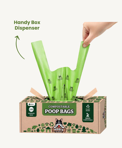 Plant-Based Compostable Dog Poop Bags with Easy-Tie Handles