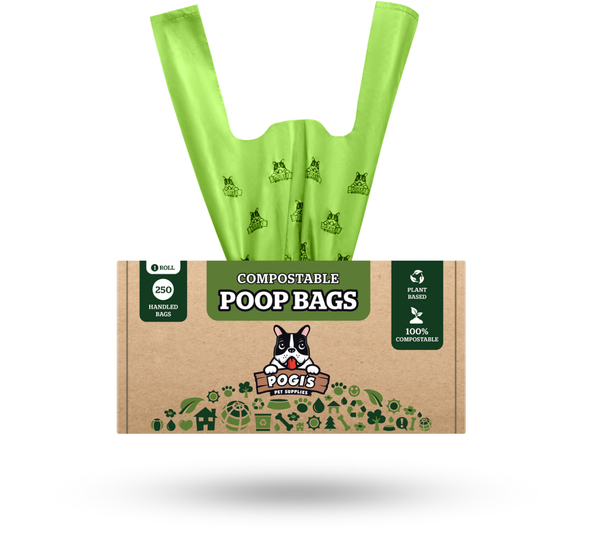 Plant-Based Compostable Dog Poop Bags with Easy-Tie Handles