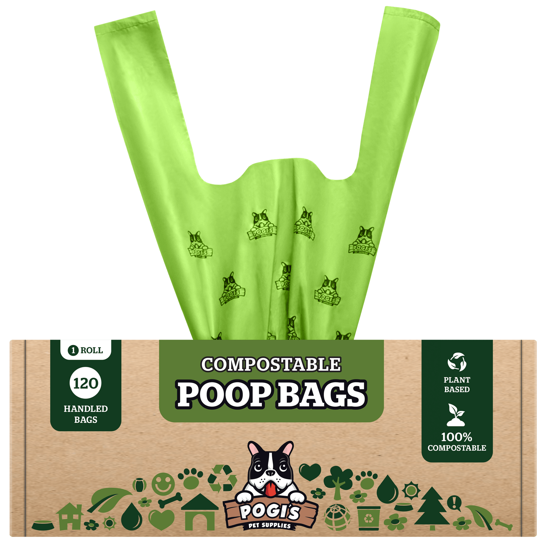 Plant Based Compostable Dog Poop Bags with Easy Tie Handles
